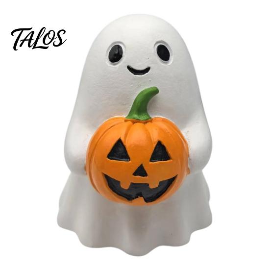 Cute Halloween Table Topper Ghost Pumpkin Ornaments, Resin Smiling Desktop Decorations for Home Delicate Craft Office Party Decor, Healing Miniature