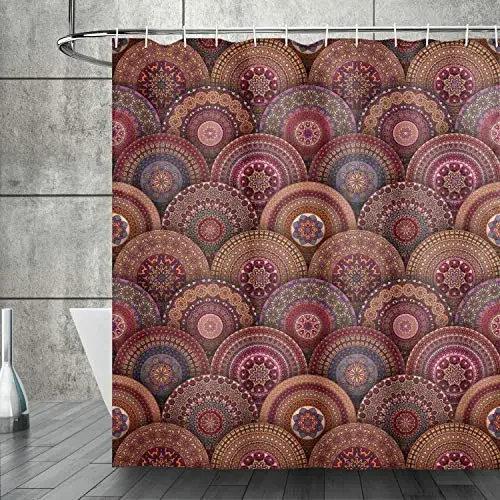 Mandala Boho Dusjforheng Fargerikt Blomstermønstret Baderomsforheng for Hjem Badekar Dekorasjon Vanntett Polyesterstoff med Kroker