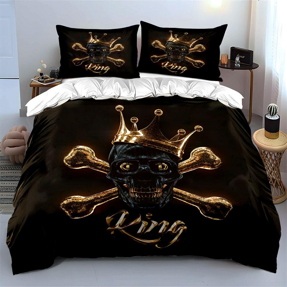 Royal Skull Themed Decor Set Soft Comfortable Duvet Cover Bedding Set Included 1*Duvet Cover & 2*Pillowcases, Gift