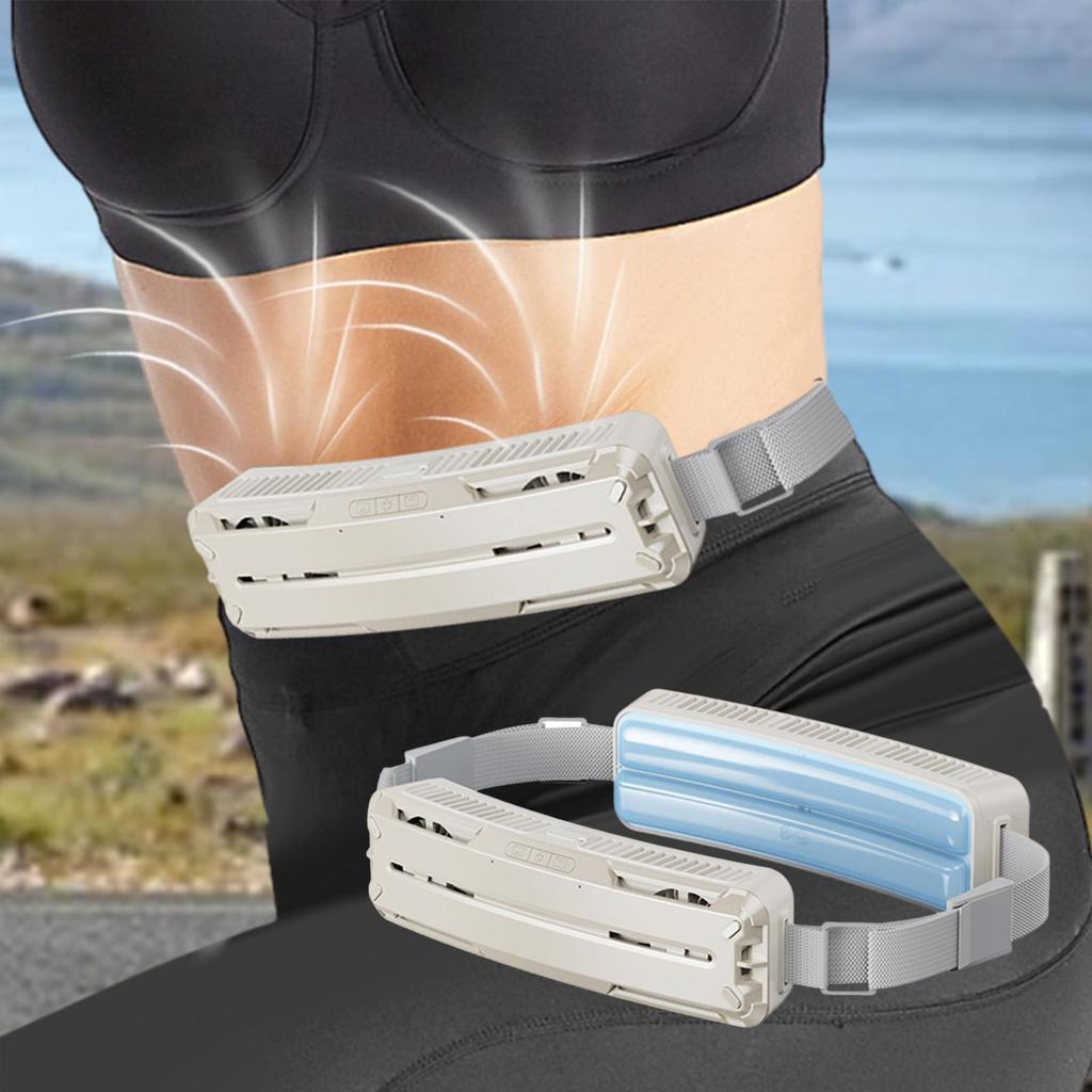 Ice Waist Belt Fan Summer Removable Strong Wind USB Rechargeable Wearable Cooling Fan for Running Farm Traveling Sports Fishing