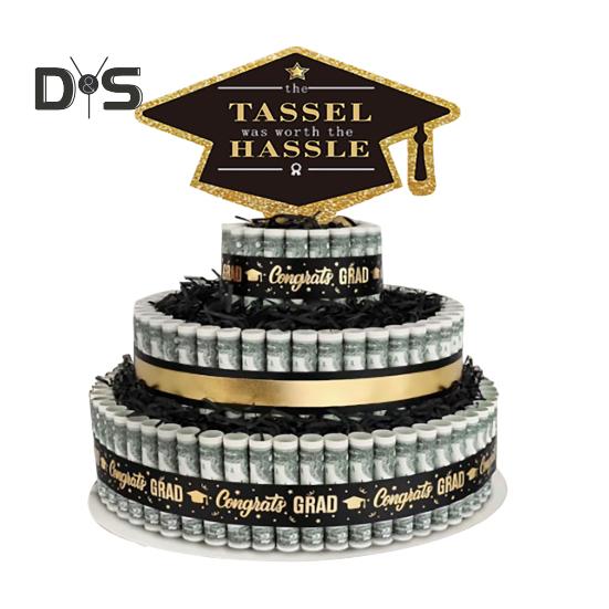

Подарки на выпускной 2025 года, 3-х ярусный торт, наполненный наличными деньгами, украшение на выпускной 2025 года для мальчиков и девочек, принадлежности для вечеринки по случаю окончания средней школы и колледжа чёрный