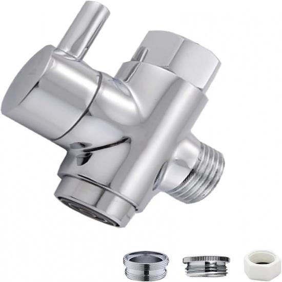 Brass Faucet Diverter Valve with Aerator, Faucet Adapter for Sink Hose Attachment, 3 Way Faucet Splitter with Male Thread Adapter, Faucet Connector