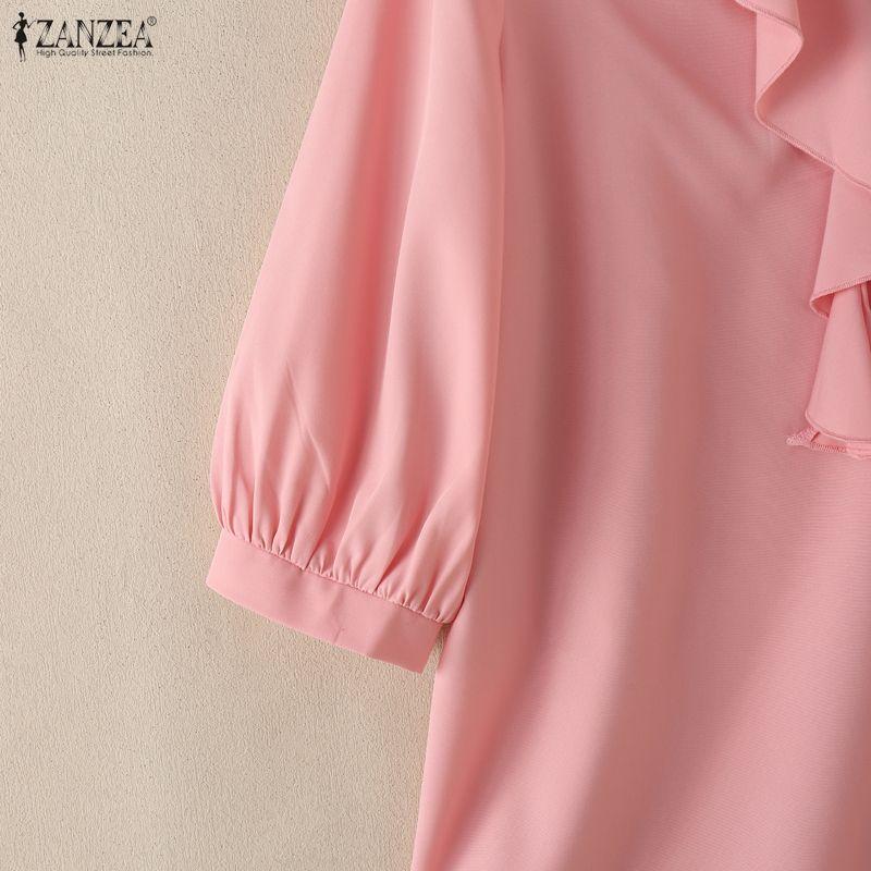 ZANZEA Women Ruffles V-Neck Solid Color Casual 3/4 Sleeve Blouse