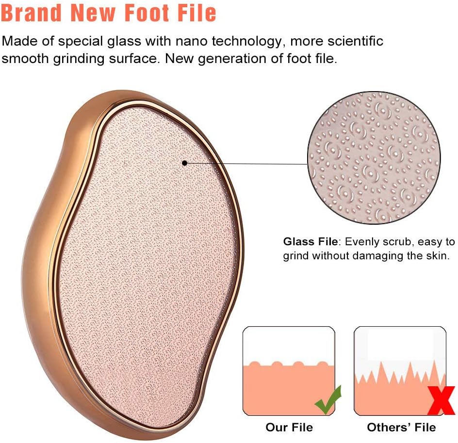 Glass Foot File Callus Remover, Crystal Pedicure Foot Scrubber for Travel Use, Portable Handheld Sized Foot Scraper for Cracked Heel - Shinning Golden