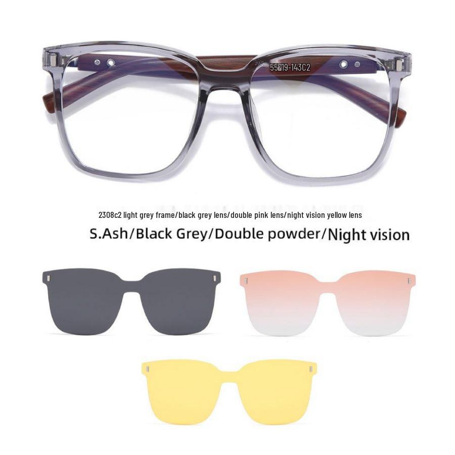 2308 TR90 Retro Round Anti-Blue Light Clip-on Glasses, Korean Style with Wood Grain Legs, Unisex High-End Plain Glasses.