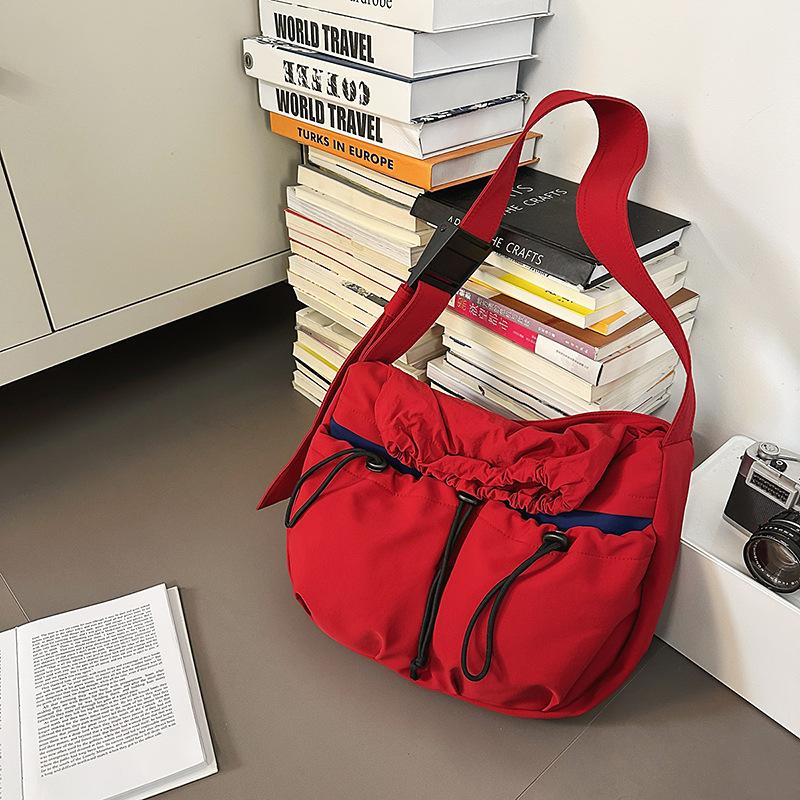 Crossbody bag, men's trendy brand, large capacity, wide shoulder strap, drawstring, mouth bag, messenger bag, school bag, travel shoulder bag.