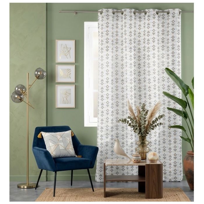 Rideau a oeillets 140 x 240 cm geometrique Letike blanc