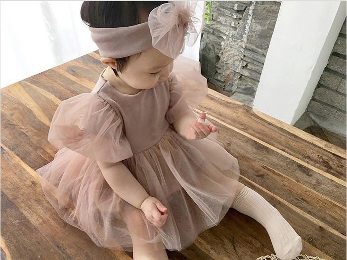 Baby Einteiler Halber Geburtstag Schreinbesuch Kleid Mädchen Festkleid Tüll Haarband Baby Hochzeit 1 Jahr 100 Tage [germeyshop] (Rosa, 80cm)