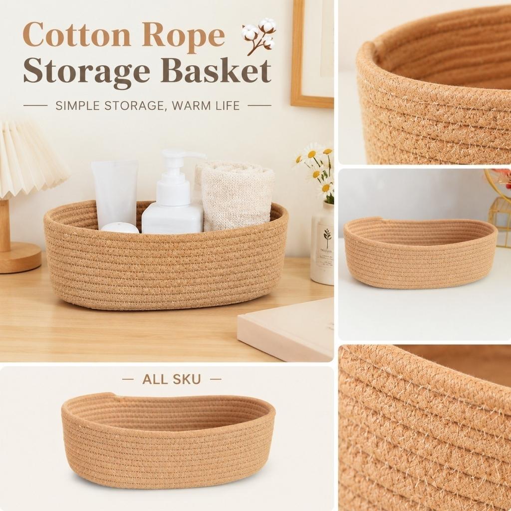 1-Pack Cotton Rope Woven Storage Basket for Home Organization