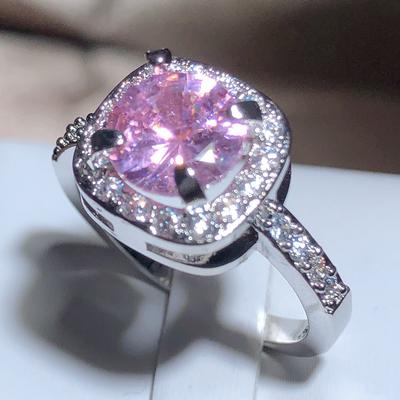 925 Stamp New Fashion Pink Zirconia Ring Square Four Claws Sweet Wedding Party Jewelry Gifts Wholesale