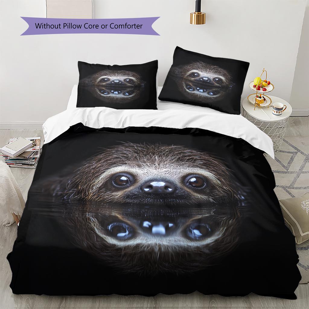 Black Sloth Pattern Bedding Home Decoration Birthday Gift (1 * Duvet Cover + 2 * Pillowcase, Without Core)