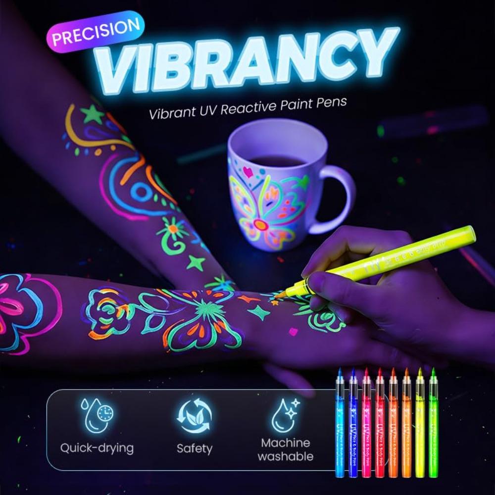 Zestaw pisaków do malowania twarzy i ciała fluorescencyjnych, nowy UV do malowania twarzy 2025, zmywalny neonowy do malowania ciała, wodoodporny pisak do tatuaży tymczasowych na imprezy