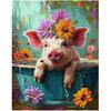 Adorable Pig in Bathtub Jigsaw Puzzle 1000 Pieces Puzzles for Adults, Farmhouse Animal Flowers Jigsaw Puzzles for Challenging Family Activity Games