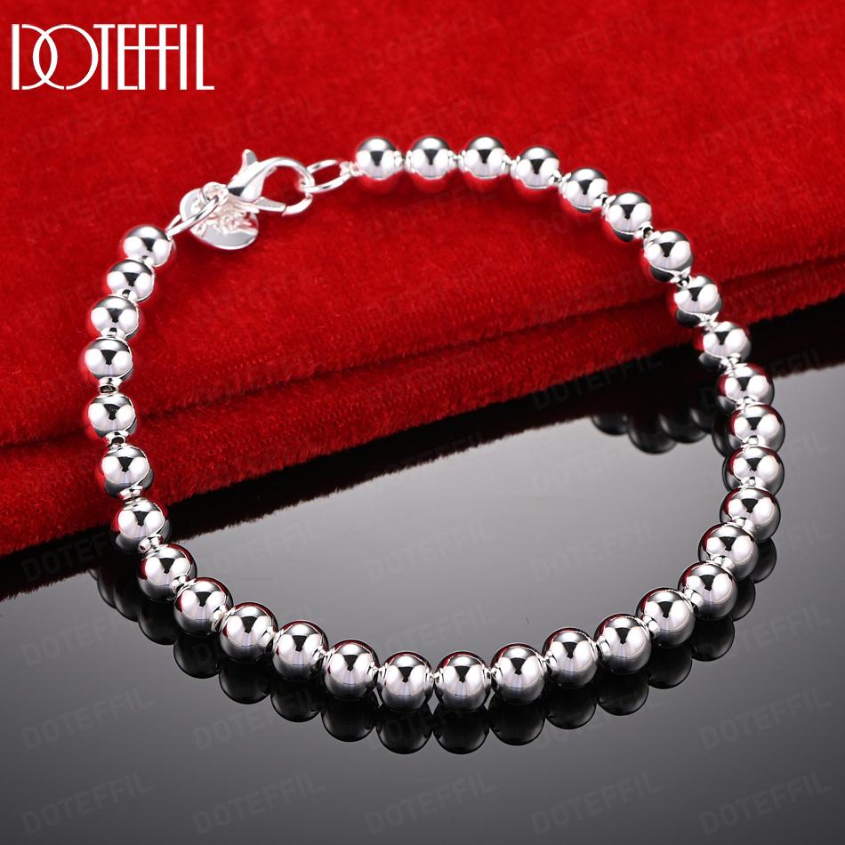 925 Sterling Silver 6mm Bead Fashion Bracelet Wedding Jewelry