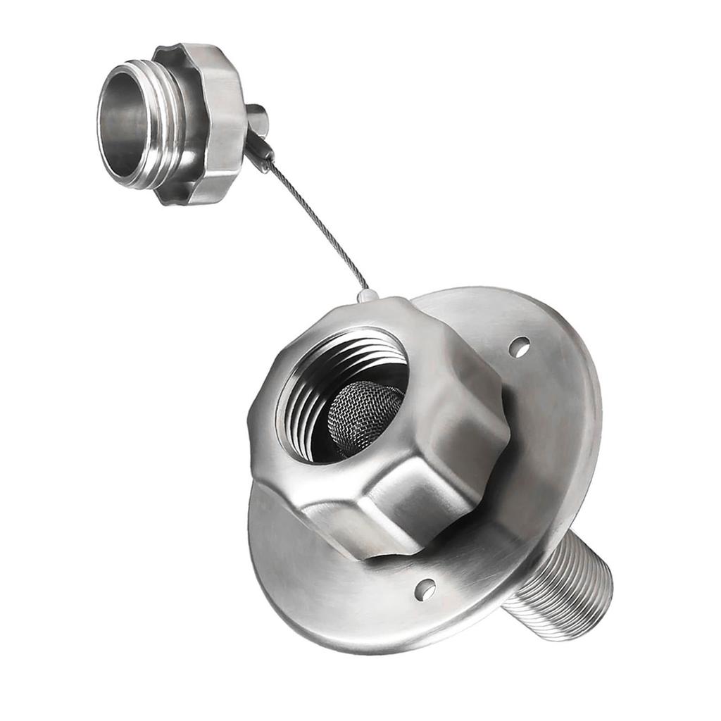 RV City Water Inlet 3/4in GHT Female 1/2in NPT Male 3in Flange RV Water Connection with Check Valve