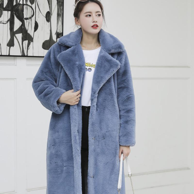 

2025 New Winter Imitation Rabbit Fur Coat Women s Extended Knee Length Imitation Fur Coat Thickened Warm Plush Coat XXL