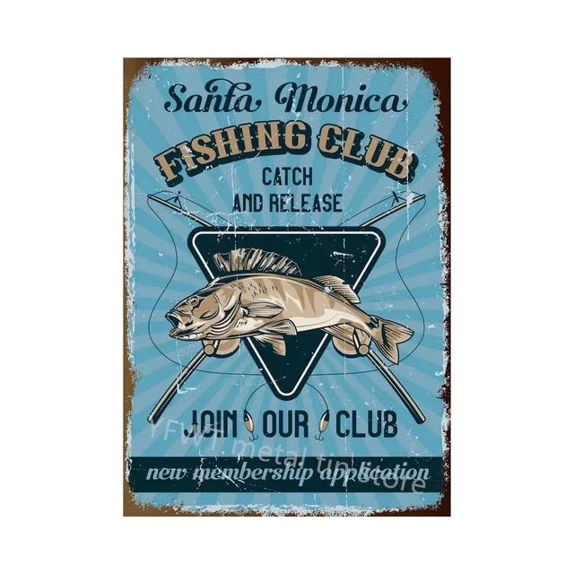 Vintage Fishing Rules Metal Tin Sign  Retro Wall Decor Plate for Farmhouse Cabin or Man Cave  Rustic Fishing Poster Plaque an