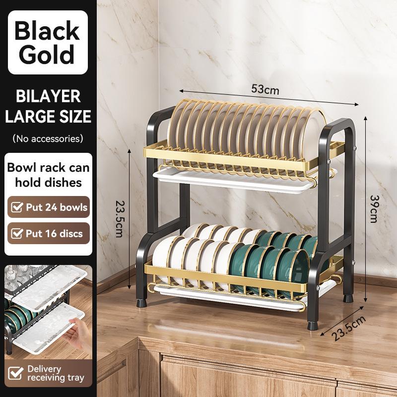 Multifunkční kuchyňský stojan na misky a talíře s integrovaným odvodem vody