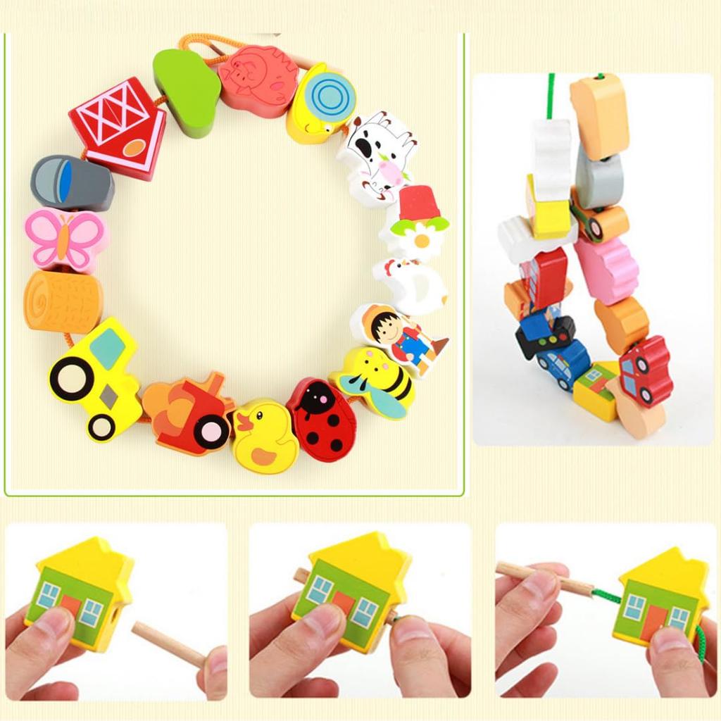 NOANOA Wooden Stringing Toy Vehicle Transportation Classic Finger Bead Boys and Colorful Christmas Ages 8 and Up Set, Series, Training, Play, Girls,