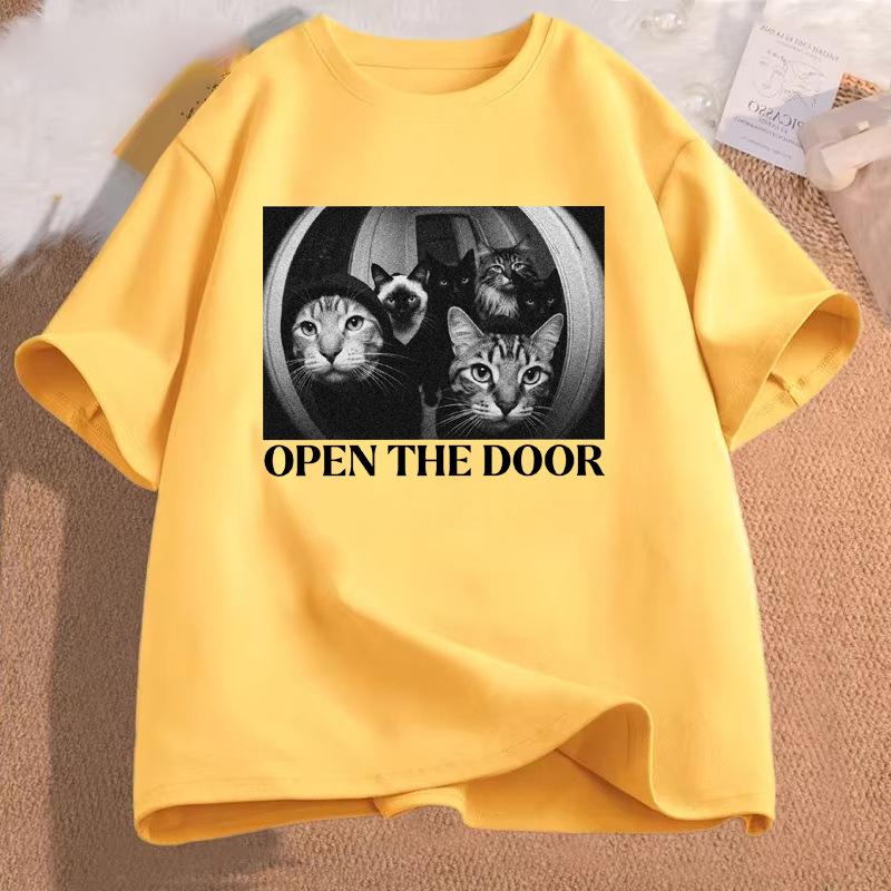 Funny Cat Gang Open The Door Meme Graphic Tshirts Unisex Unisex Vintage Fashion Summer Cotton T Shirt High Quality Classic T Shirts