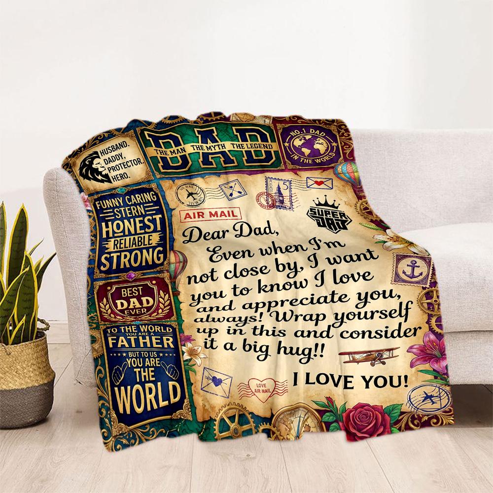 Love Letter Dad Blanket Ultra-Soft Perfect for Couch Chair Sofa for All Occasions Stylish Decor Gift for Travel Home Birthdays