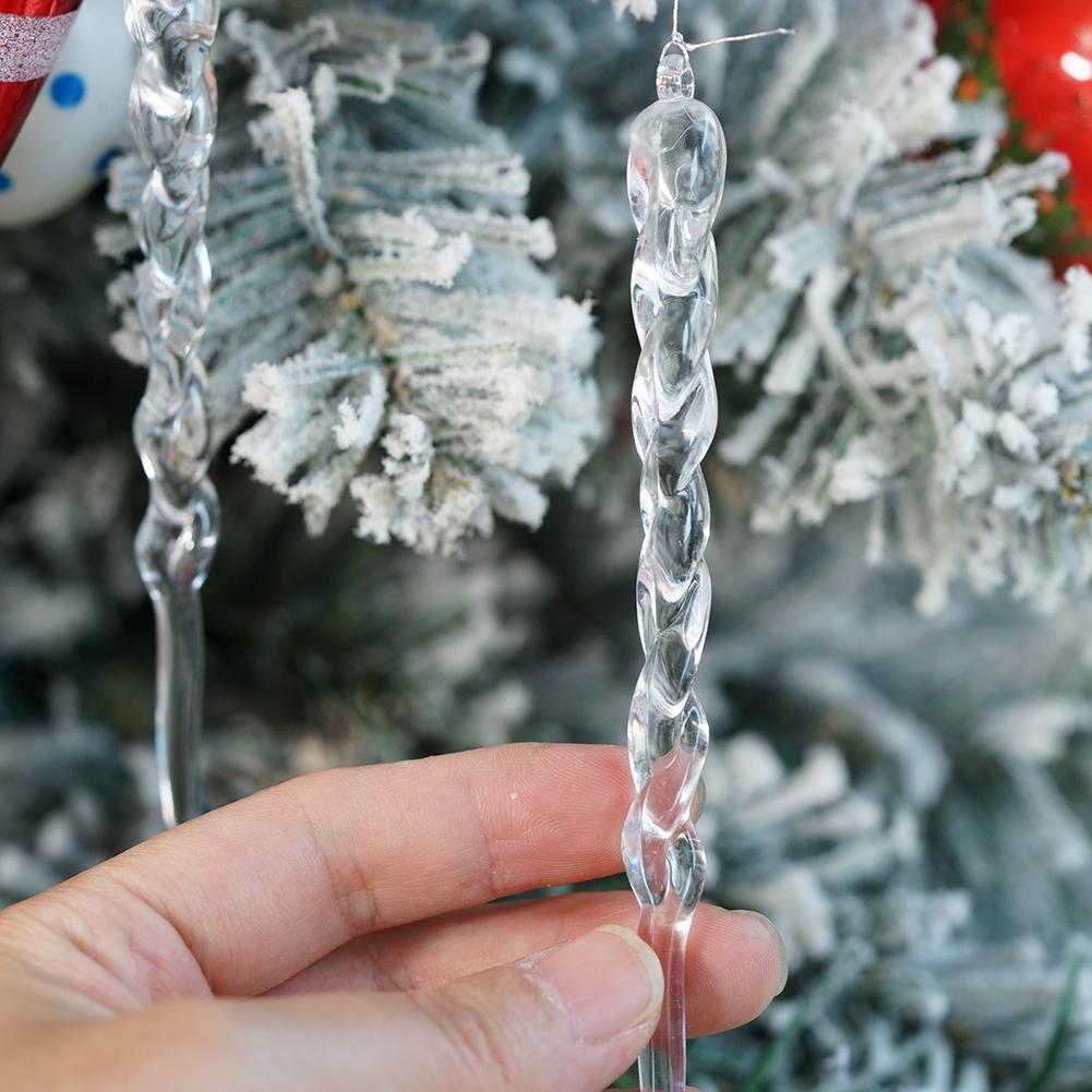 12Pcs/Pack Christmas Simulation Icicle Pendant Ornament 13cm Acrylic Clear Xmas Tree Fake Icicle Hanging Xmas Party Decorations