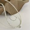 S925 Sterling Silver Double Layer White Shell Round Ball Necklace - Minimalist High-End Korean Spring/Summer Design.