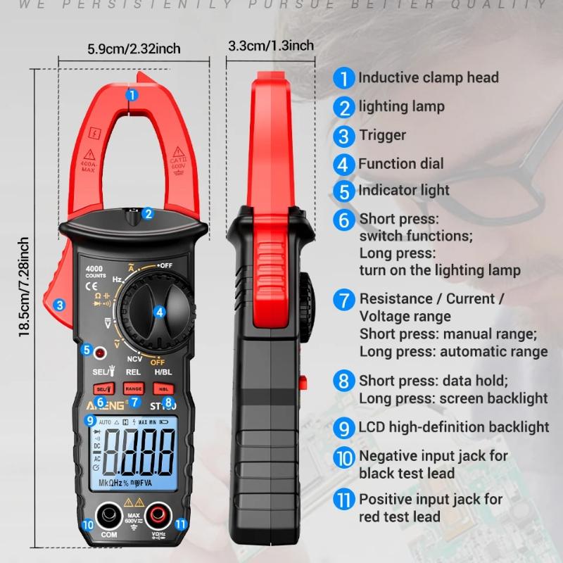 ANENG ST180 Clamp Meter Digital Multimeter DC/AC Voltage 4000 Counts B16 Current Ammeter Tester Set Car Amp Hz Capacitance NCV Ohm Electrician Tools