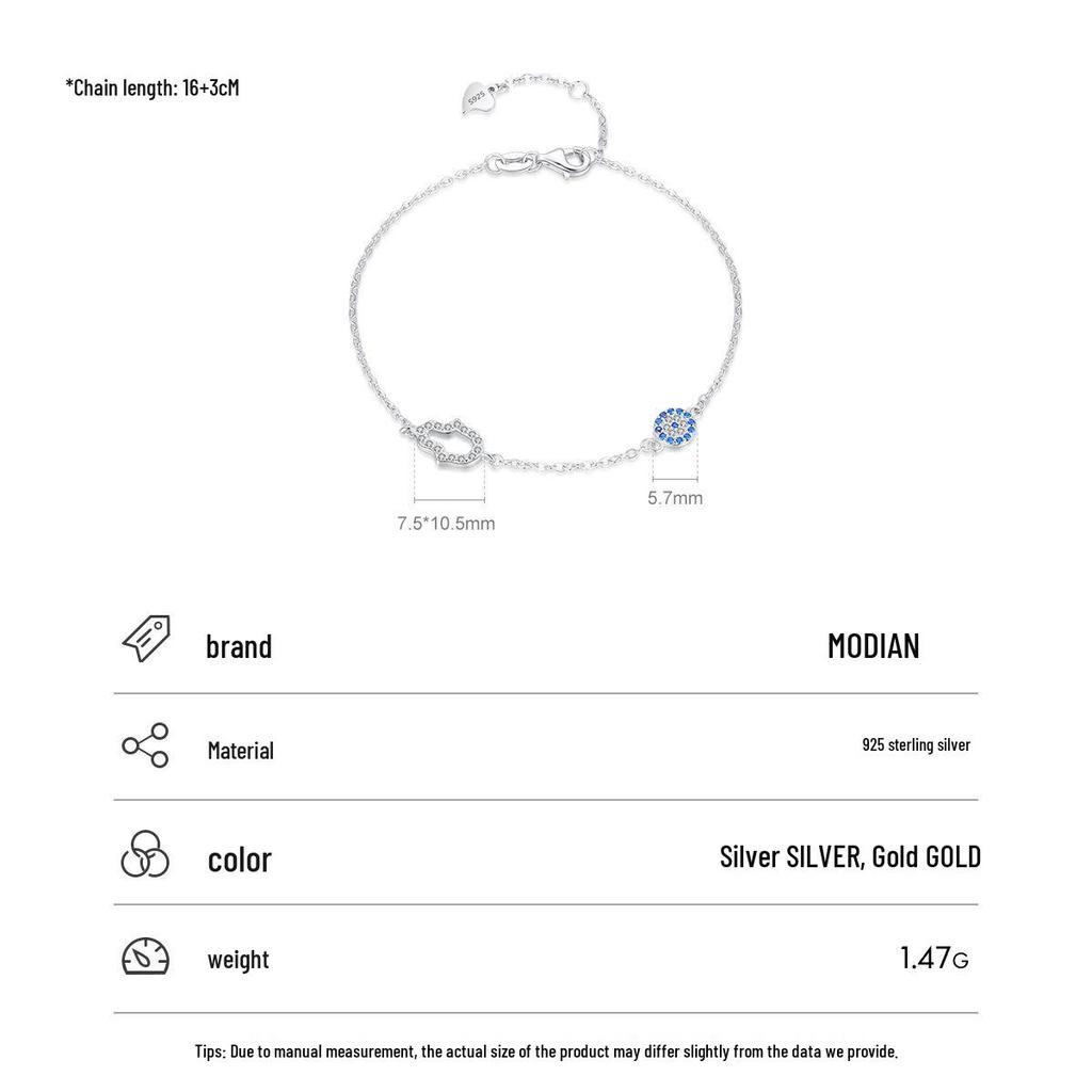 S925 Sterling Silver Blue Eyes Diamond Bracelet - Women's Korean Style, Versatile, Cute Gourd Design