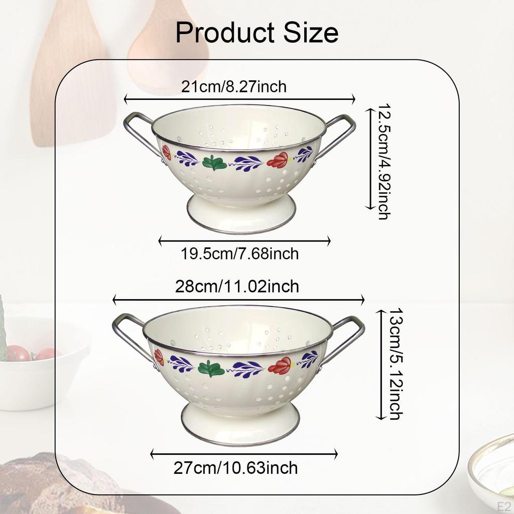 Metal Colander Fruit Bowl with Drainage Decorative Smooth Handles Strainer Basket for Spaghetti