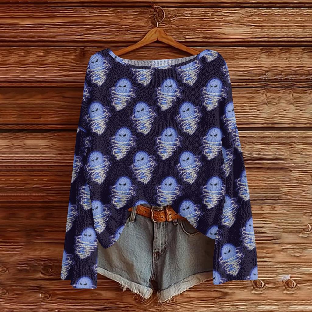 Womens  Fall Sweaters Long Sleeve Print Tops Pullover Sweaters Loose Dressy Casual Basic Clothes