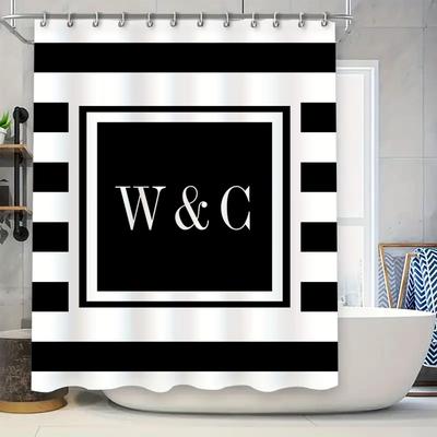 Moderner Schwarz Weiß Duschvorhang Personalisiertes Badezimmertextil Dekor für Zuhause Badezimmer Zubehör Set W&C Initialen Kundenspezifisches Design