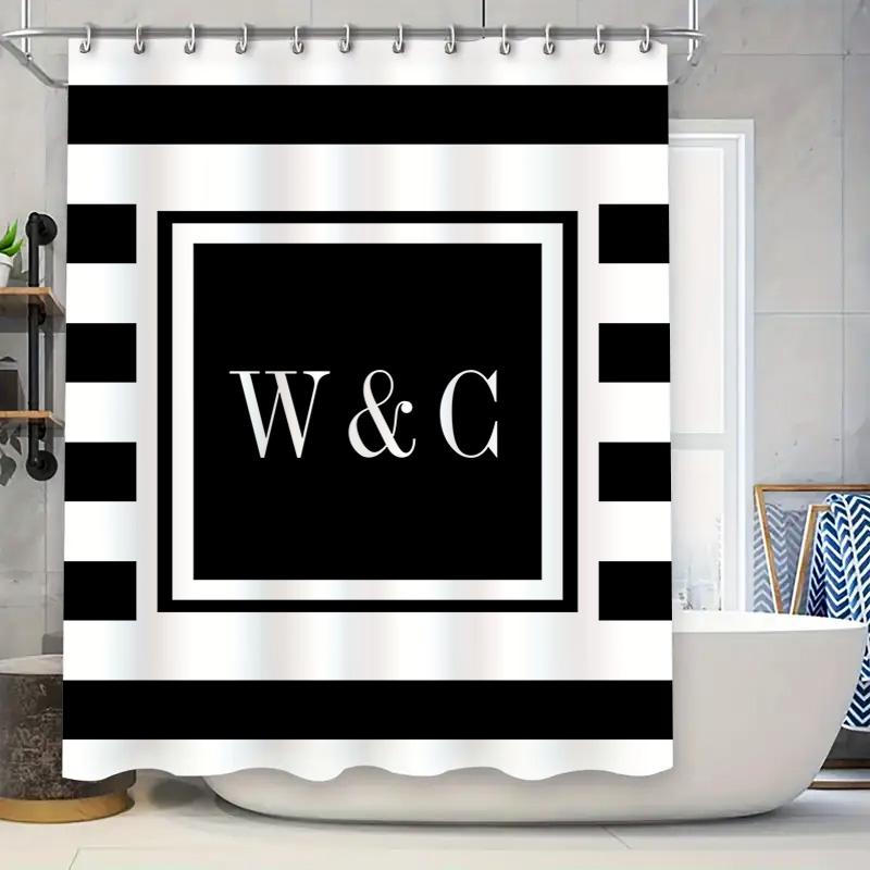 

Modern Black White Shower Curtain Personalized Bath Linen Decor for Home Bathroom Accessories Set W&C Initials Custom Design 90x180cm