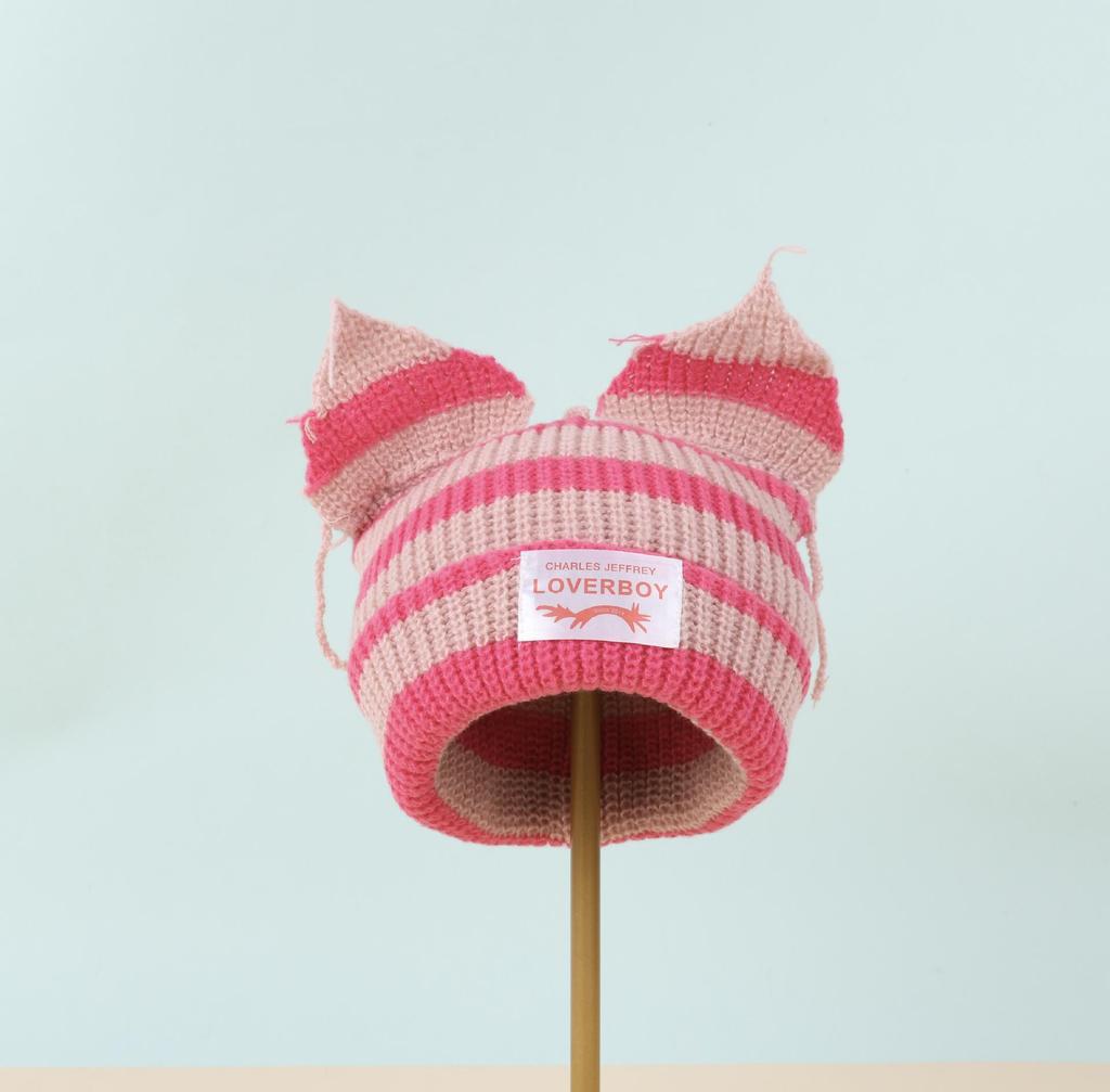 Striped Cat Ear Knit Wool Hat: Autumn/Winter Fashion for Couples