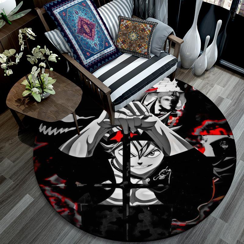 Asta Black Clover pattern round rug,Carpet Rug for Living Room Bedroom Playroom ,Non-slip Floor Mat,Holiday Gifts and Birthday Gifts.