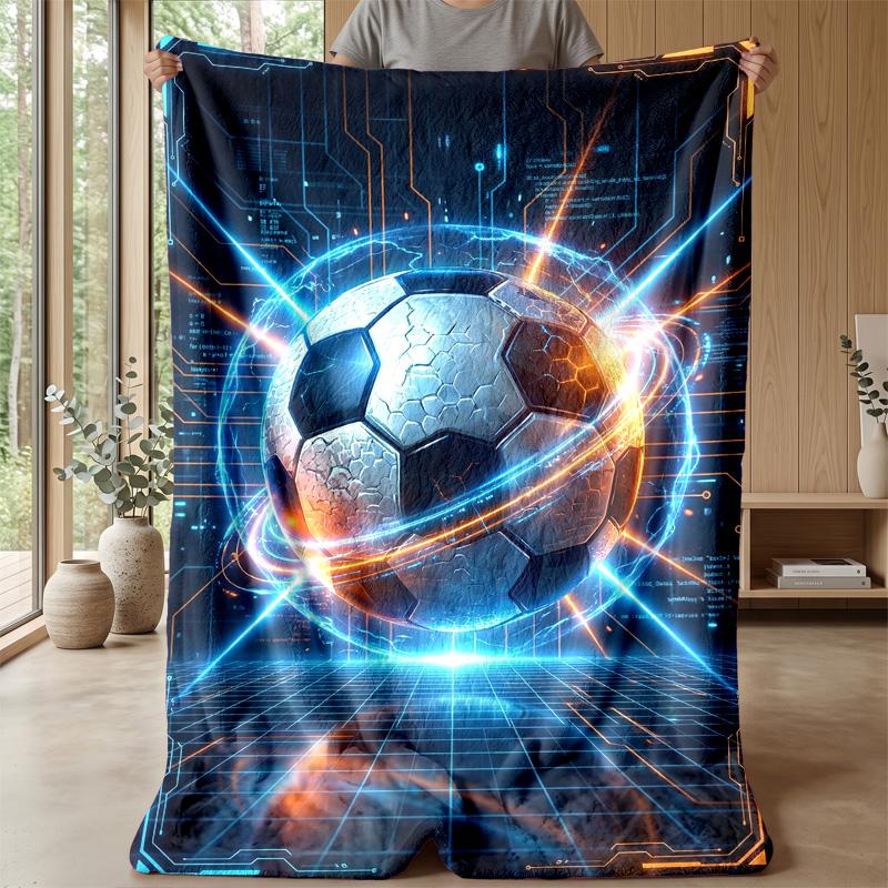 Futuristic Soccer Ball Design 3 Theme Blanket Lightweight Warm Flannel Blanket Decorative Throw Blanket for Home Decoration