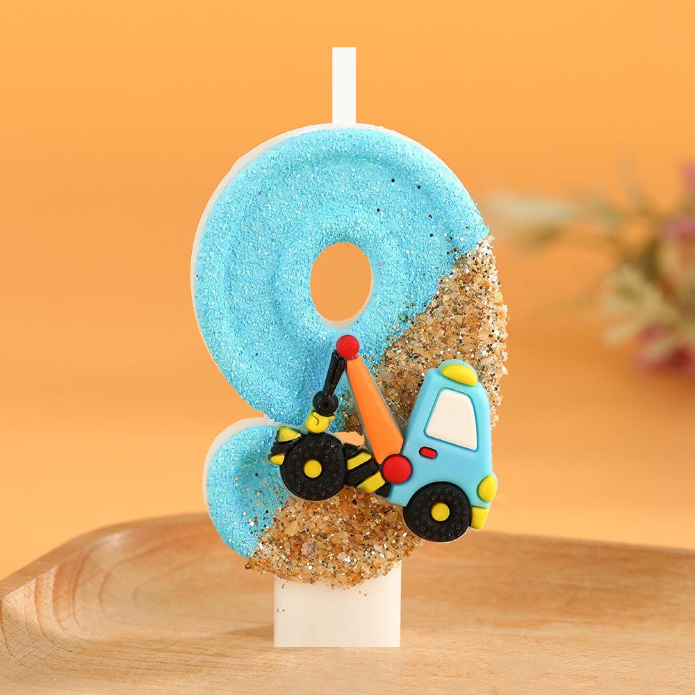 Handmade Cartoon Excavator Birthday Number Candles for Kids' Cake Decoration