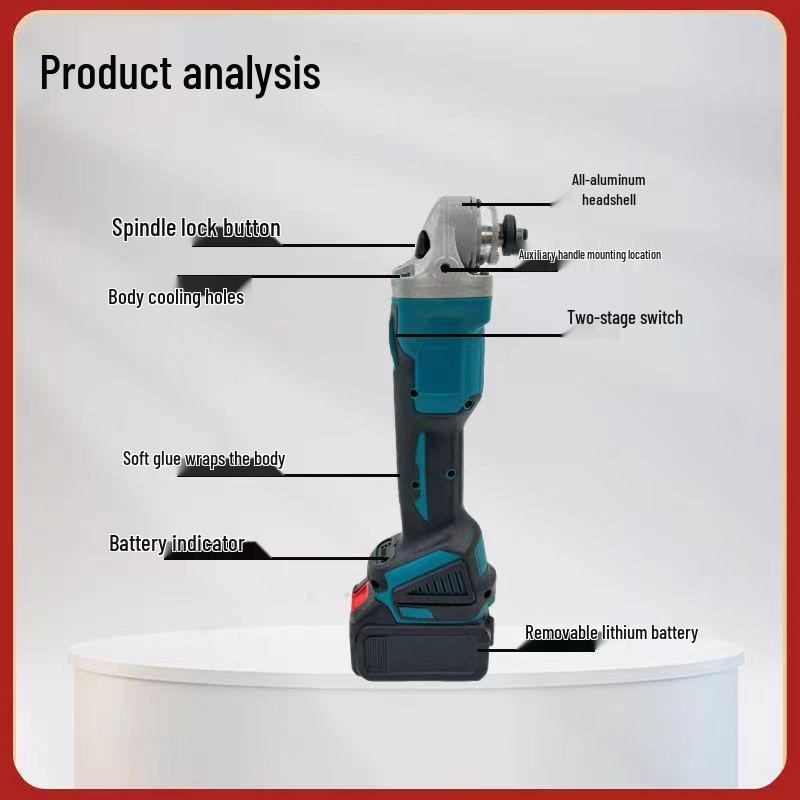 Cordless Brushless Angle Grinder with Rechargeable Lithium Battery - Electric Polisher and Handheld Cutting Machine
