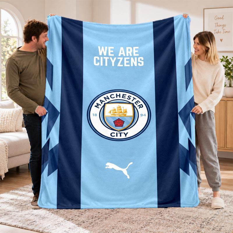 Flanell-Fleece-Decke mit Manchester City Design, Weiche leichte Überwurfdecke für Bett Sofa Reise