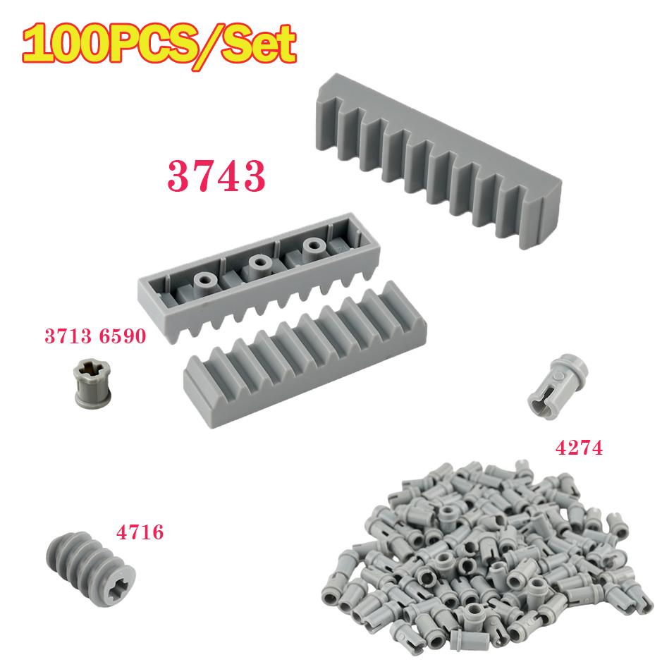 100PCS 10 Teeth Strips Technology Building Blocks Parts 3743 1X4 Gear Rack Assembly 3713/4716/4274 MOC Blocks Toys Accessories