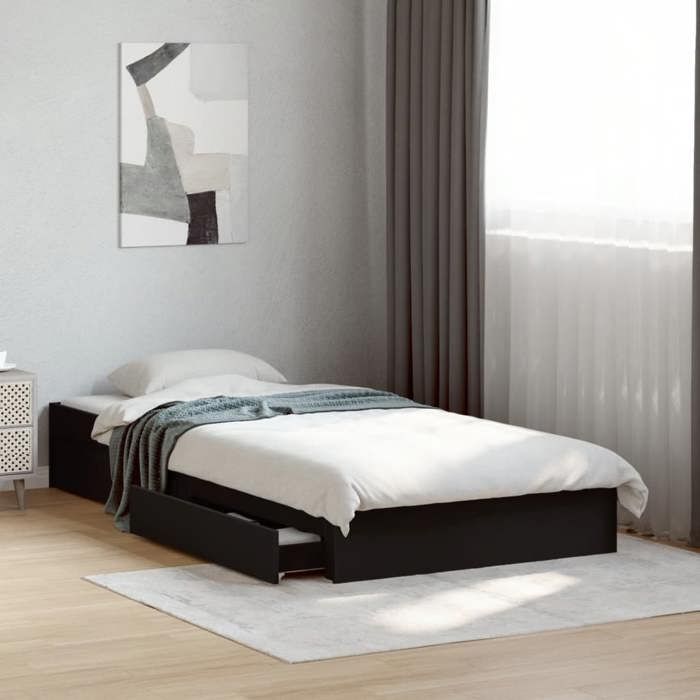 VidaXL Cadre de lit avec tiroirs noir 100x200 cm bois d'ingénierie, lit, lit de rangement, cadre de lit simple, lit simple, 3280672