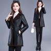 XL-6XL Women Leather Jacket Autumn Winter Mid-Long Faux Leather Motorcycle Windbreaker Coat Mother Winter Thick Velvet Overcoat