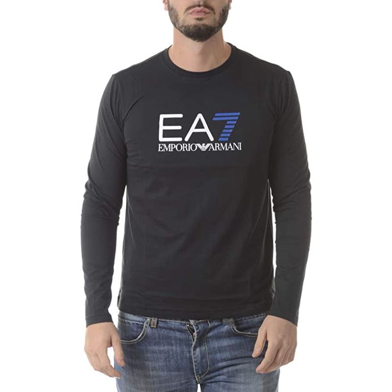 Emporio Armani EA7 SS22 Letter Logo Printed Pullover Crew Neck Long Sleeve Sweatshirt Men Sweatshirt Black 6YPTC1-PJH7Z-1200
