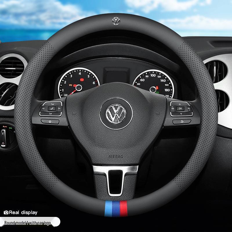 Volkswagen Passat Helårsäkta Läder Rattöverdrag, Ultratunt Universellt Passform Inredningstillbehör.