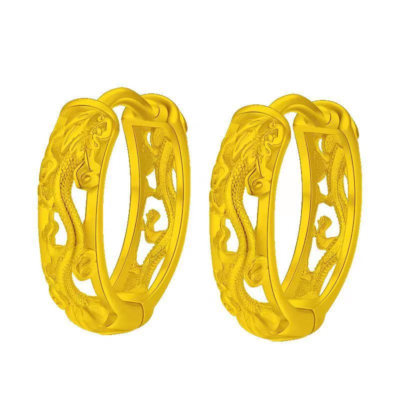 Genuine 18k Gold Color Hollow Stud Earring for Women Bride Wedding Daily Wear Gold Plated Earring Jewelry Gifts