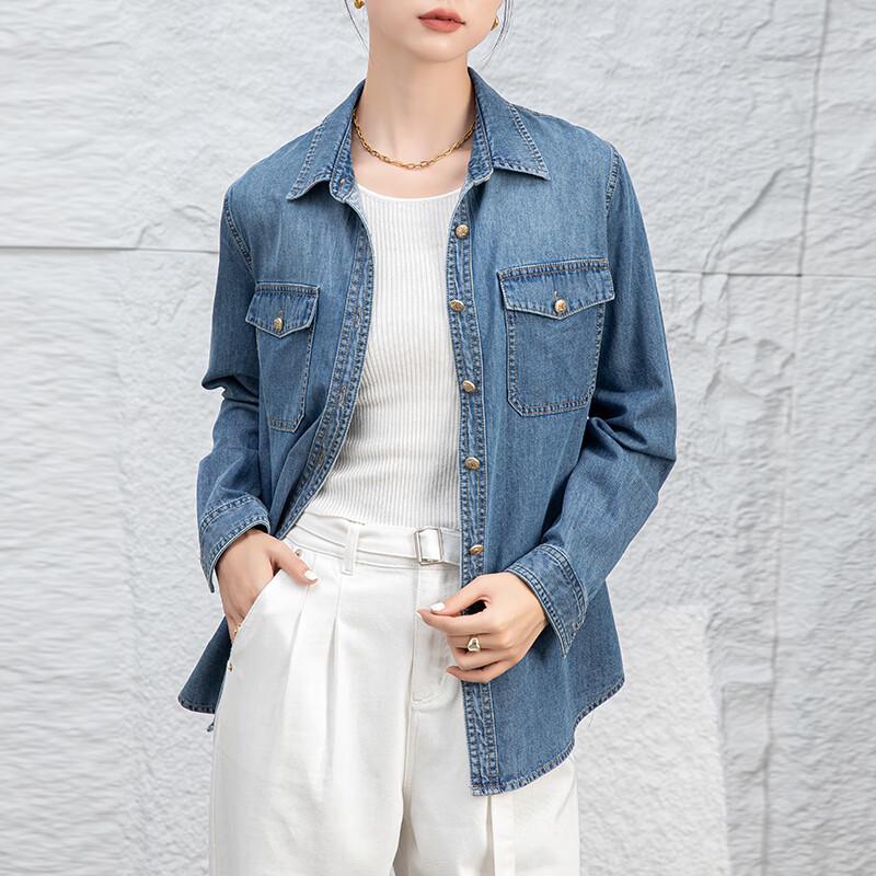 Women's Relaxed Fit Lyocell Blend Denim Shirt Jacket