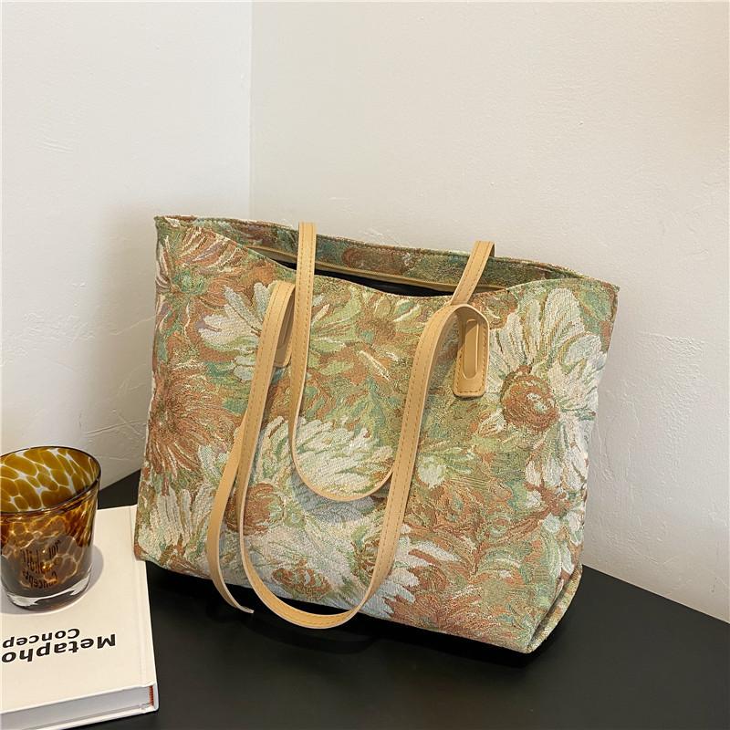 Canvas Tote Bag For Women Large Capacity With Flower Print For Casual Daily Use