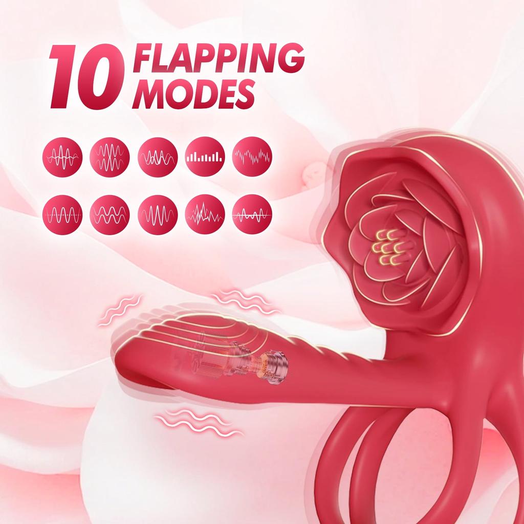 Vibrations Mode APP Remote Control Penis Ring Clitoris Vibrator,Obgado Vibrating Penis Ring with Rose Vibrator,Couples Adult Sex Toys for Men