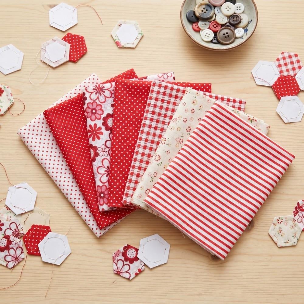 7Pcs Red floral pattern Patchwork Fabric 7 pieces per set Pre-cut Cloth Fabric art production