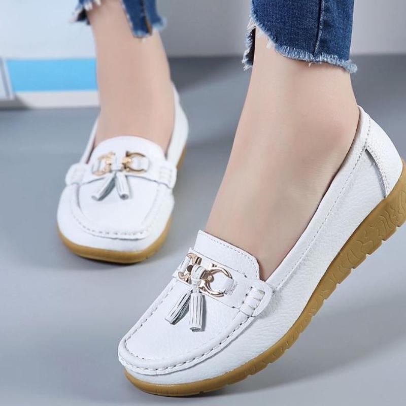 Women PU Leather Flats Soft Comfortable Driving Shoes Slip-on Mother Shoes Casual Walking Loafers Working Shoes